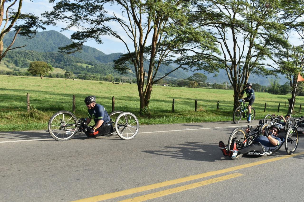 Two hand cyclists racing in one of the Heroes for Advocacy cycling races.
