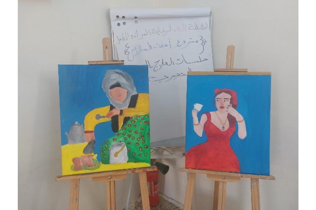 Two childrens paintings side-by-side from expressive arts program