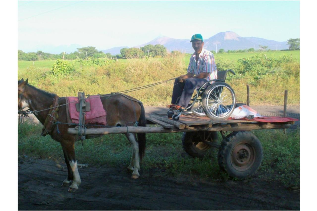 man in wheelchair on the back of a mule-drawn carriage in Nicaragua (photo by Stephen Petegorsky)